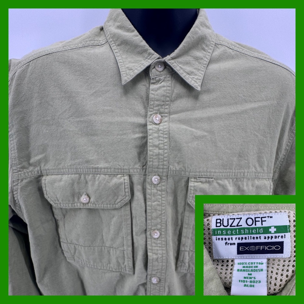 ExOfficio Buzz Off Insect Shield Long Sleeve Button Up Shirt Men's‎ M Green